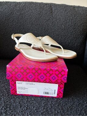 Tory Burch Light Cream Leather Thong Sandals